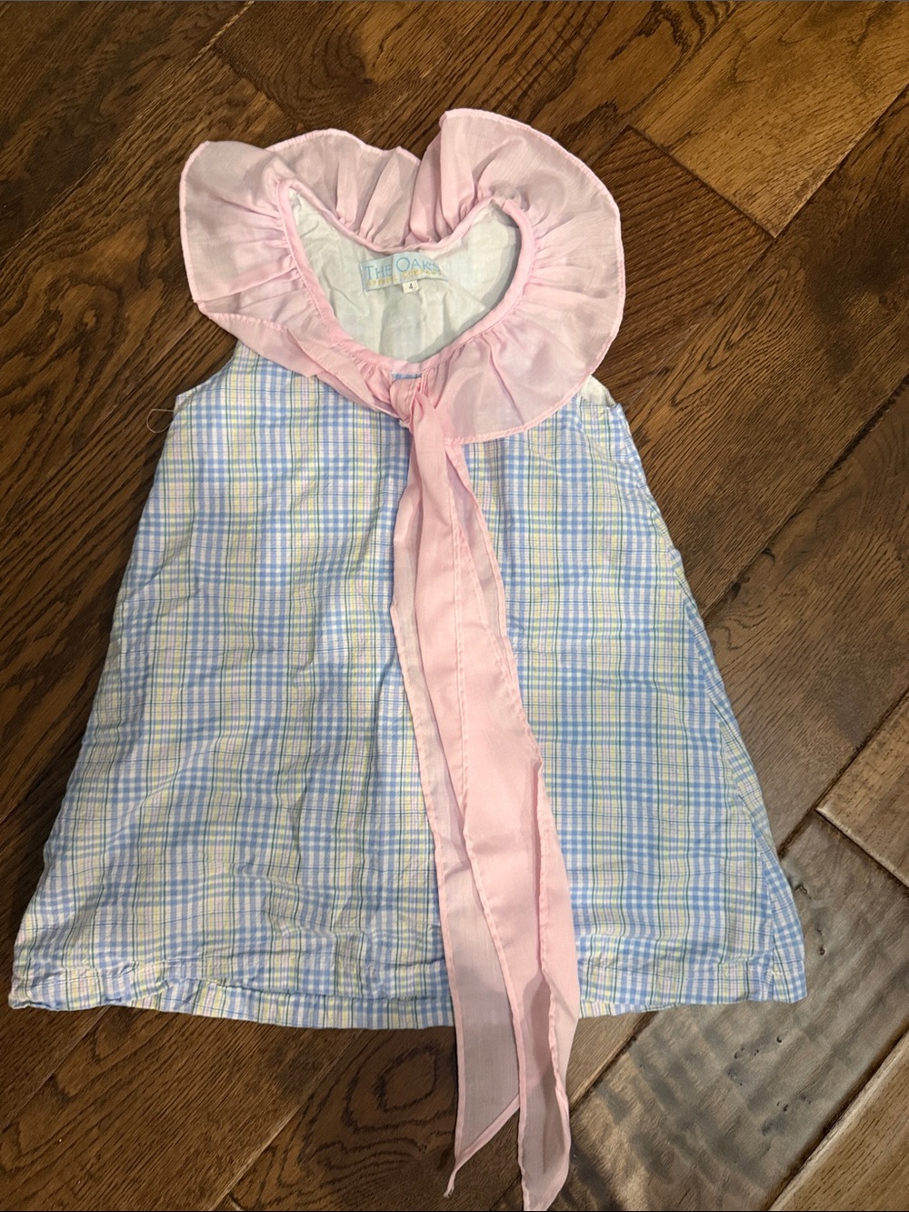 Children's Pink and Blue Plaid Nightdress with Pink Ruffle Collar